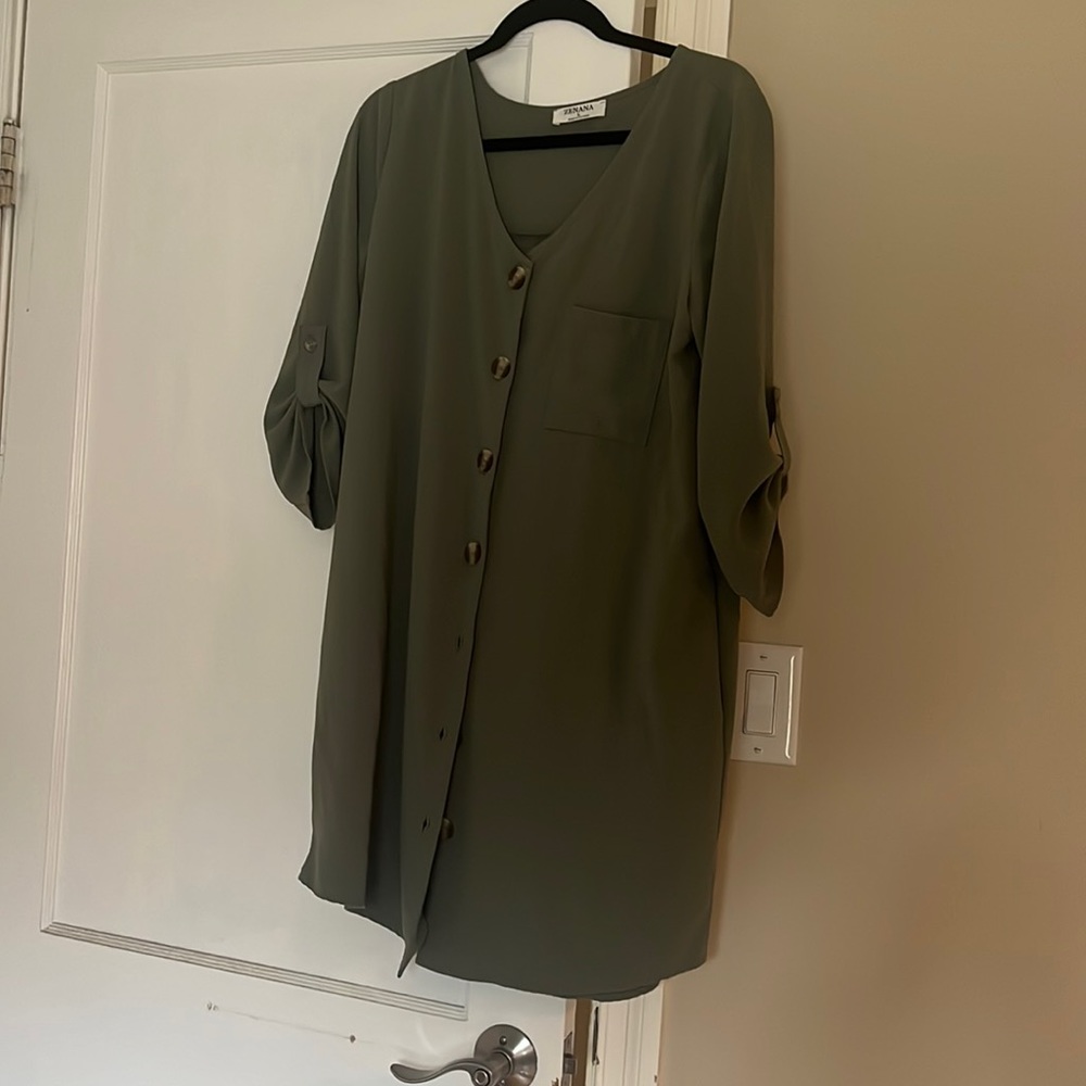 Green button down shirt dress